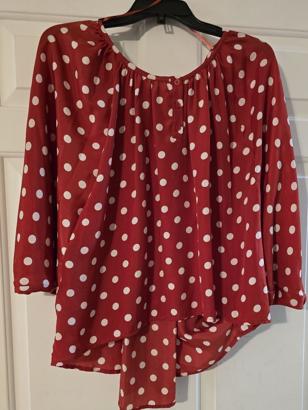 Sunny Leigh Women’s Red Polka Dot Peasant Blouse